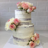 Pink Flowers Two Tier Buttercream Cake