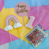 Pink Rainbow Cake Topper and Decorations Set