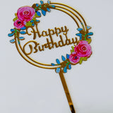 Floral Pink and Blue Plastic Cake Topper