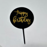 Happy Birthday Black and Gold Plastic Cake Topper