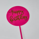 Happy Birthday Bright Pink Plastic Cake Topper