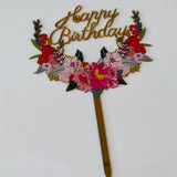 Happy Birthday Floral Bouquet Plastic Cake Topper
