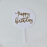 Happy Birthday White and Gold Plastic Cake Topper